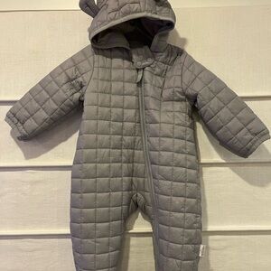Gray Quilted Baby Snowsuit with Hood